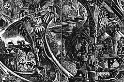 Wood engraving by the English artist J. Buckland Wright