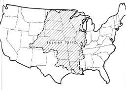 Map of Belgian Congo overlain on U.S.