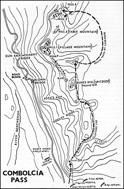 The routes followed during the battle of Combolcia Pass
