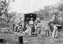A detachment of 2nd Anti-Aircraft Brigade, S.A.A., with a captured 20 mm Breda mounted on a truck, halts for a meal during the advance on Jimma.
