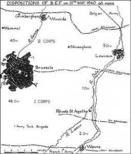 Sketch map. Dispositions of the BEF on 15th May 1940 at noon