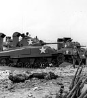 MEDIUM TANKS M4A1 WITH 75-MM. GUNS, going ashore on Kwajalein