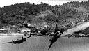 Douglas light bomber, caught by Japanese flak off the coast of New Guinea