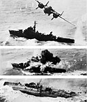 JAPANESE WARSHIP UNDER ATTACK by North American medium bomber B-25 near Amoy, China, 6 April 1945