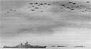 Corsairs and Hellcats fly in formation over Tody Bay during the surrender ceremonies