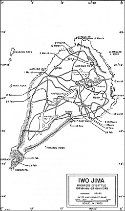 Map: Iwo Jima, Progress of Battle, 19 February-24March 1945