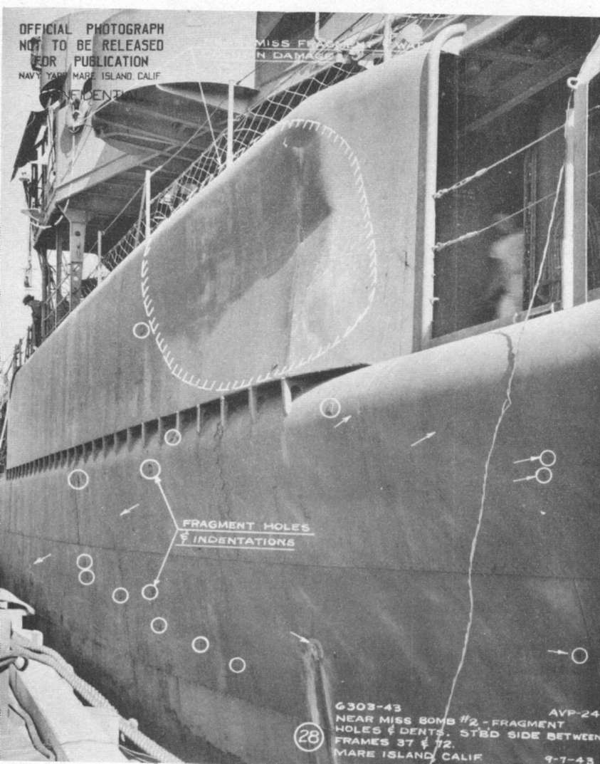 U. S. S. CHINCOTEAGUE (AVP24) BOMB DAMAGE, SABOE BAY, SANTA CRUZ ...