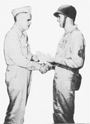 Admiral Halsey decorates Chief Pharmacist's Mate Fechter.