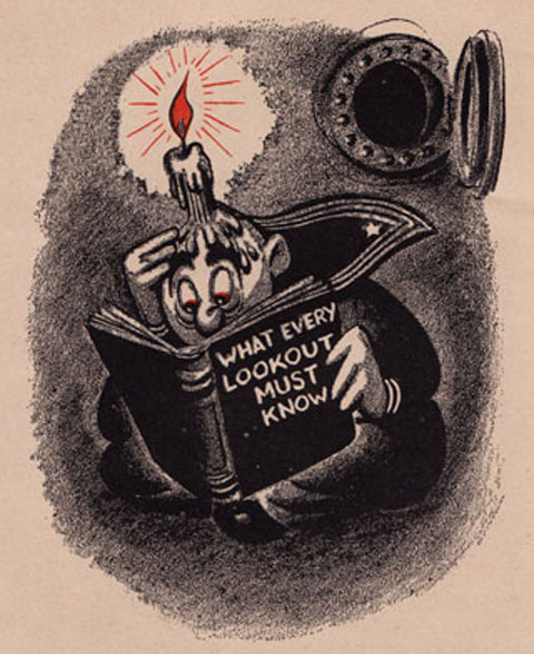 Cartoon: Lookout studying 'What Every Lookout Must Know'