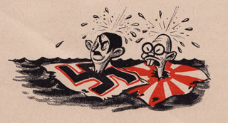 Hitler and Tojo adrift in the ocean