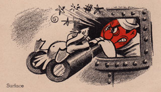 Cartoon: Lookout cursing at bird lying on top of his binoculars