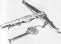 A Heavy German Crossbow and a Cranequin for Cocking