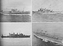 Figure 3-9. Auxiliary ships. Upper left, cargo ship (AK); upper right,
oceangoing tug (AT); lower left, seaplane tender (AV); lower right, transport (AP).