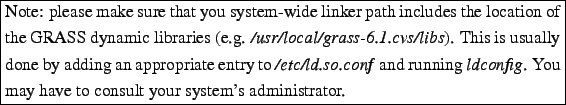 \framebox{\parbox[t][1\totalheight]{1\columnwidth}{%
Note: please make sure that...
...ning \emph{ldconfig}. You may have to consult your system's
administrator.%
}}%