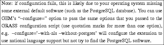 \framebox{\parbox[t][1\totalheight]{1\columnwidth}{%
Note: if configuration fail...
...use national language
support but not try to find the PostgreSQL software.%
}}%